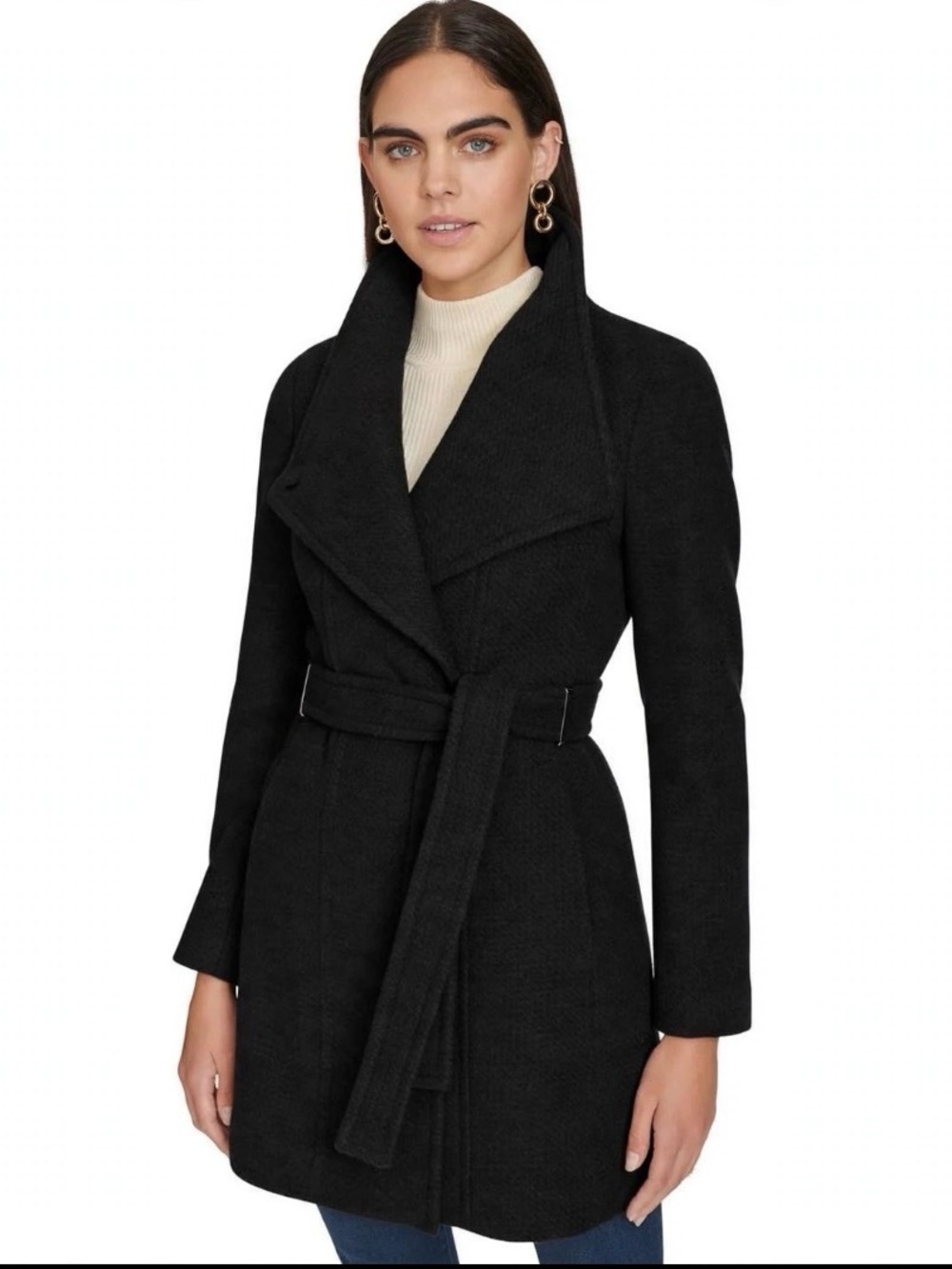 Calvin Klein Black Belted Wool Coat